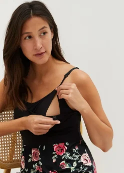 bonprix Bekleidung·Blazer|Umstandsmode^2-in-1 Umstands-und Stillkleid aus Viskose schwarz geblümt