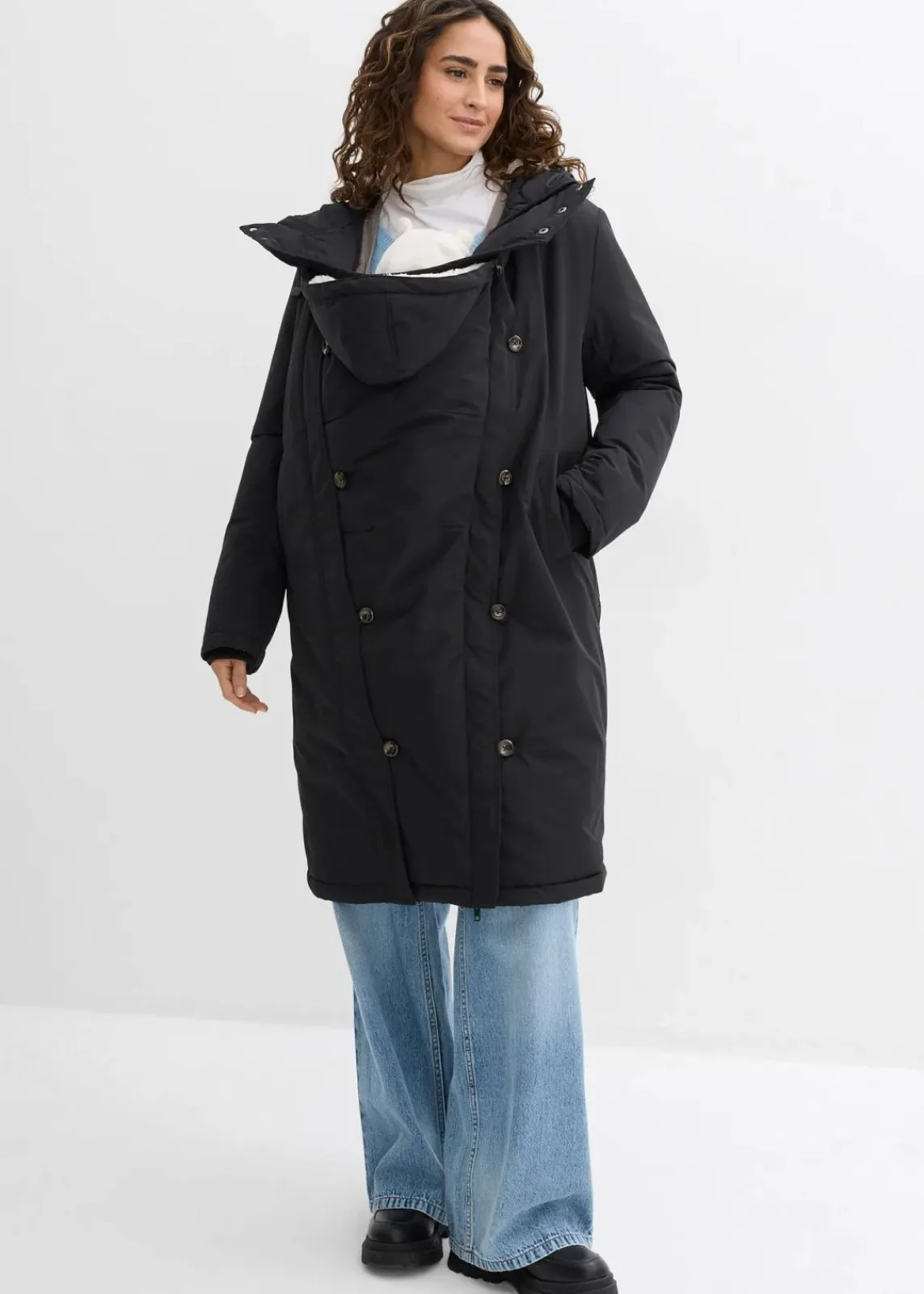 bonprix Bekleidung·Blazer|Umstandsmode^3-in-1 wattierter Umstandsmantel mit Trageeinsatz schwarz