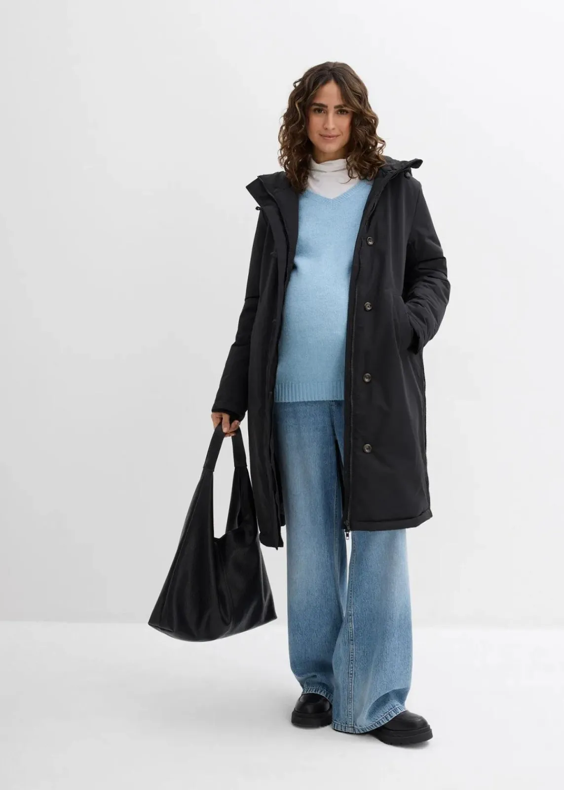 bonprix Bekleidung·Blazer|Umstandsmode^3-in-1 wattierter Umstandsmantel mit Trageeinsatz schwarz