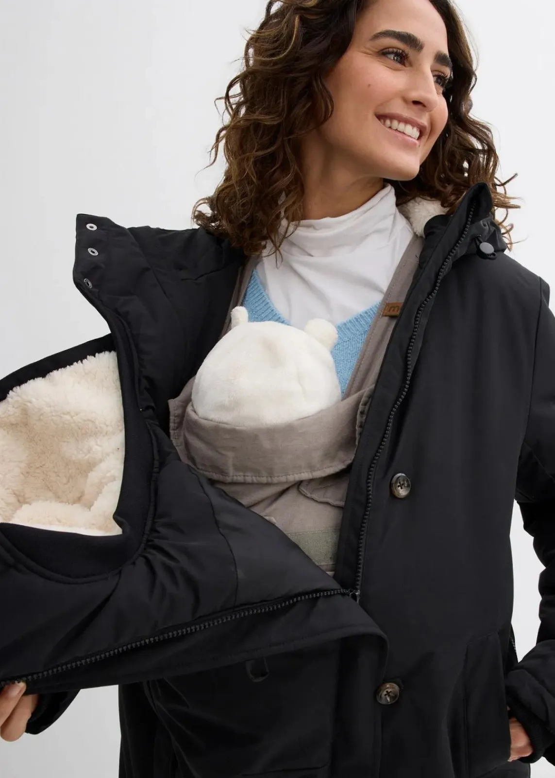 bonprix Bekleidung·Blazer|Umstandsmode^3-in-1 wattierter Umstandsmantel mit Trageeinsatz schwarz