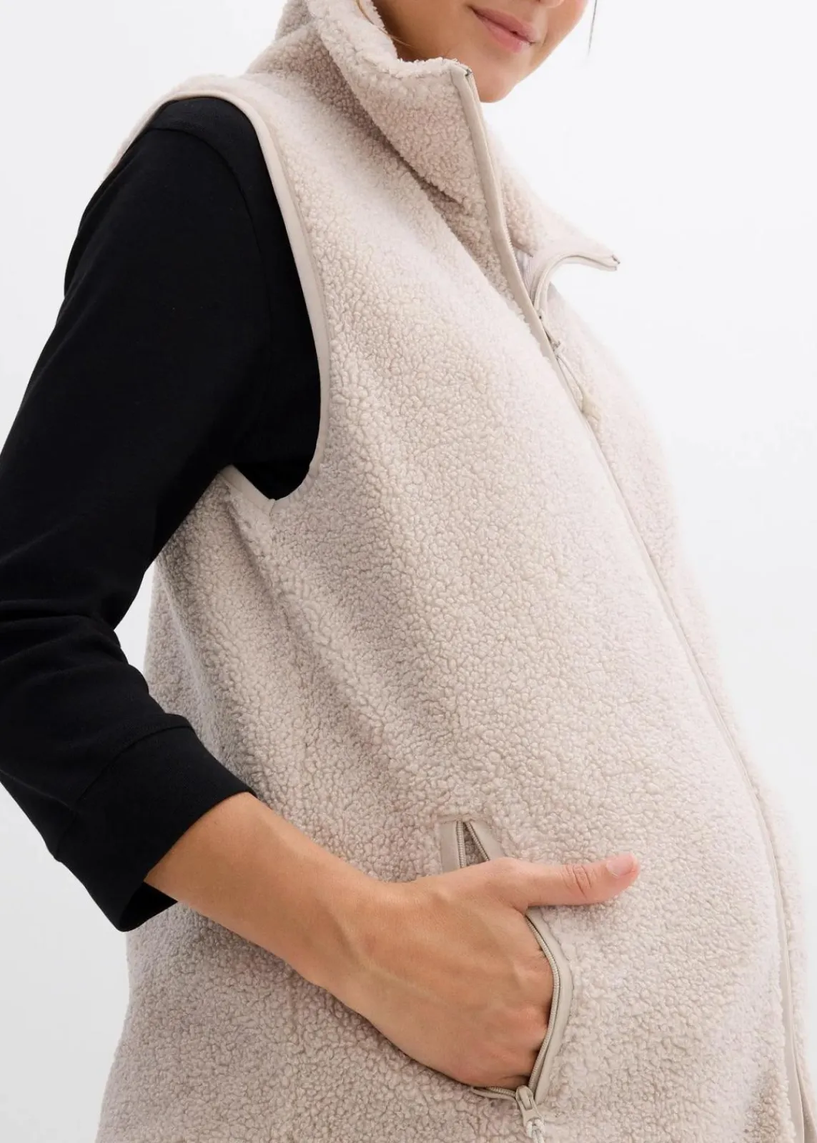 bonprix Bekleidung·Blazer|Umstandsmode^3-in-1 weiche Umstands-und Trageweste aus Teddyfleece steingrau