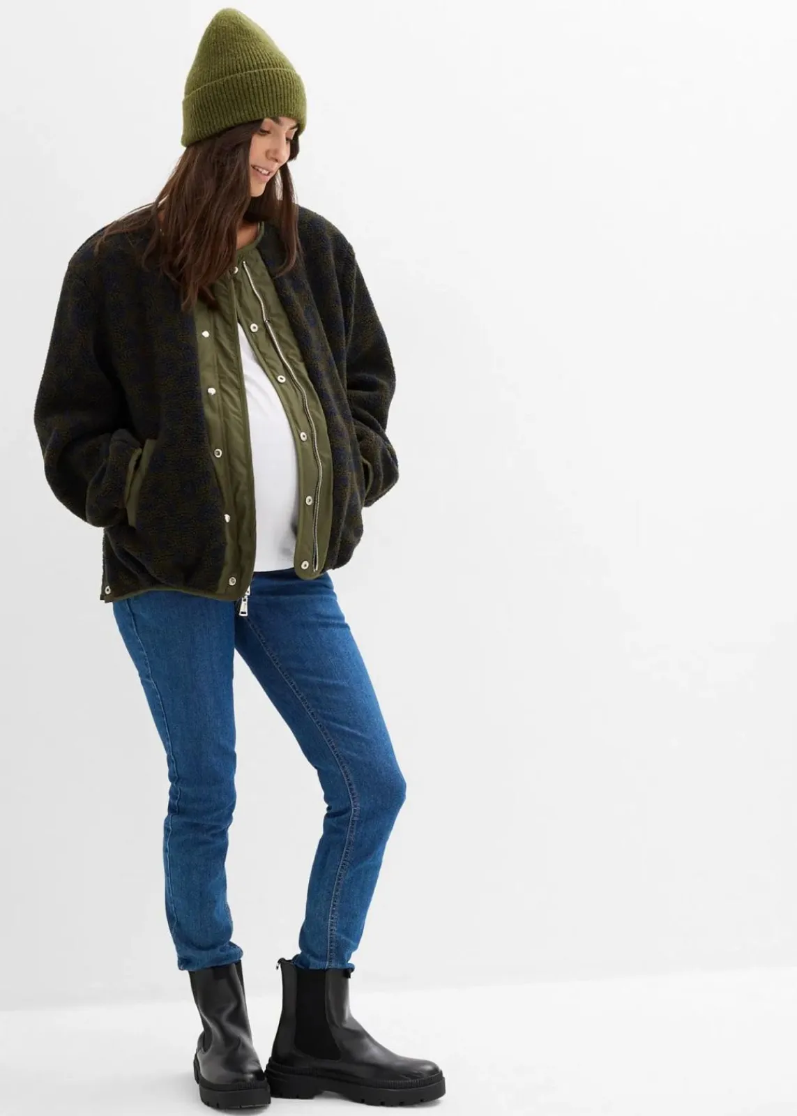 bonprix Bekleidung·Blazer|Umstandsmode^4-in-1 Wende-Bomberjacke mit Trageeinsatz dunkeloliv/dunkelblau