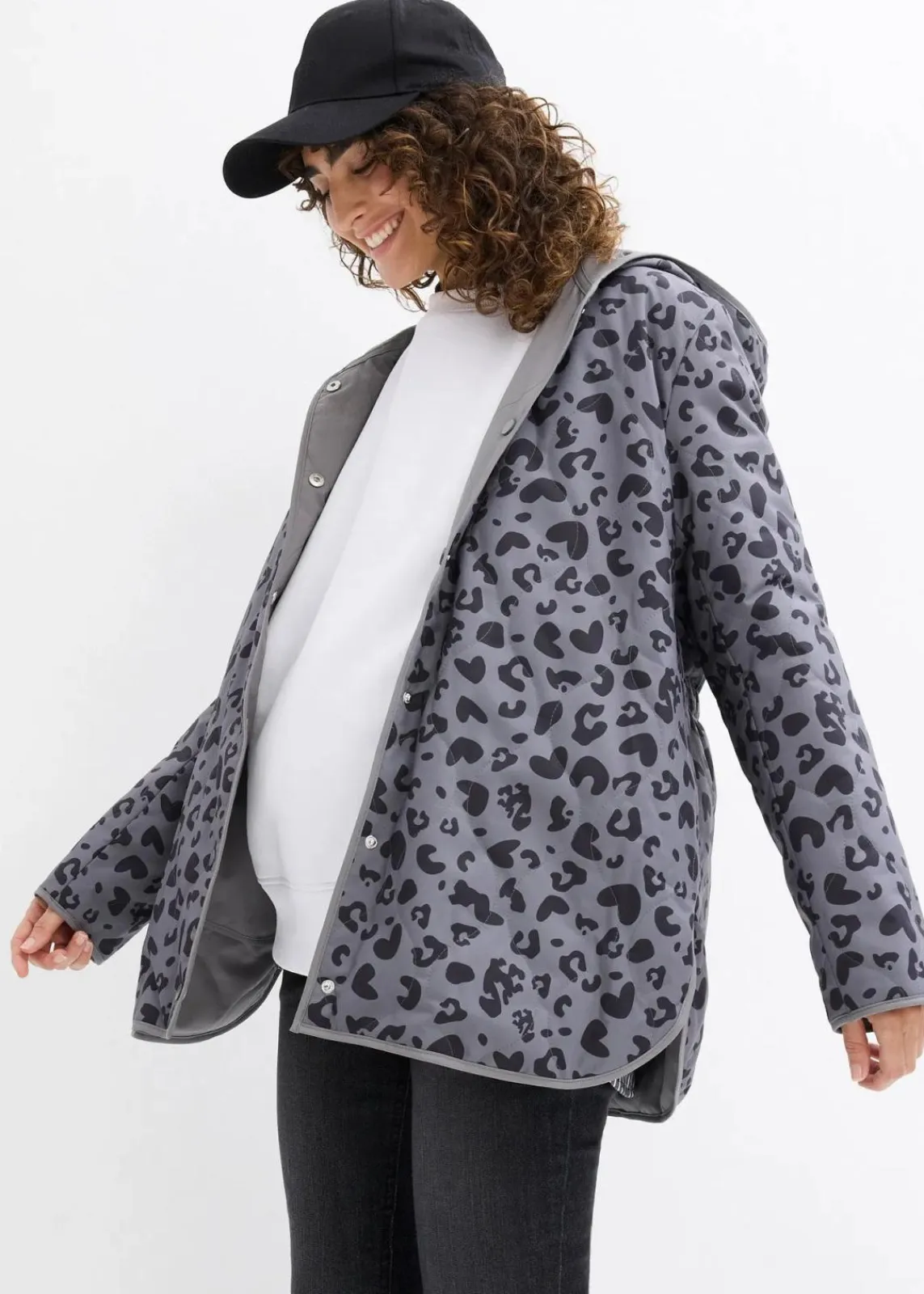 bonprix Bekleidung·Blazer|Umstandsmode^4-in-1 Wende-Umstandsjacke mit Tragefunktion rauchgrau+leo bedruckt