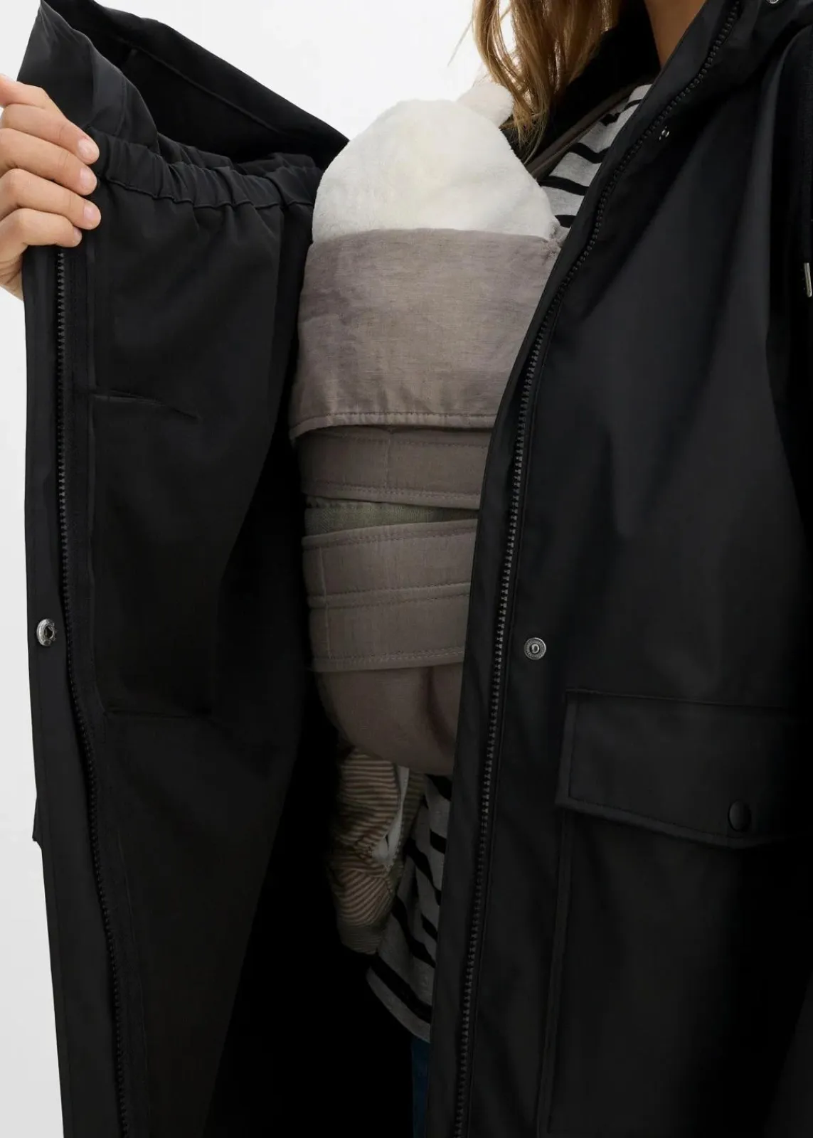 bonprix Bekleidung·Blazer|Umstandsmode^3-in-1 wind- und wasserdichter Umstands- und Tragemantel mit zwei Einsätzen schwarz