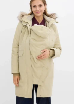 bonprix Umstandsmode|Nachhaltigere Materialien^3-in-1 wind-und wasserdichter Umstandsmantel mit Trageeinsatz rauchkhaki