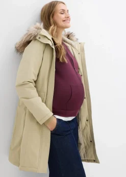 bonprix Umstandsmode|Nachhaltigere Materialien^3-in-1 wind-und wasserdichter Umstandsmantel mit Trageeinsatz rauchkhaki
