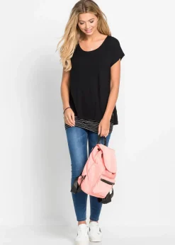 bonprix Nachhaltigere Materialien|Shirts & Tops^2-in-1-Shirt schwarz/weiß geringelt