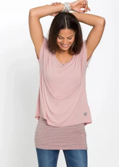 bonprix Shirts & Tops|Nachhaltigere Materialien^2-in-1-Shirt altrosa/rauchgrau geringelt