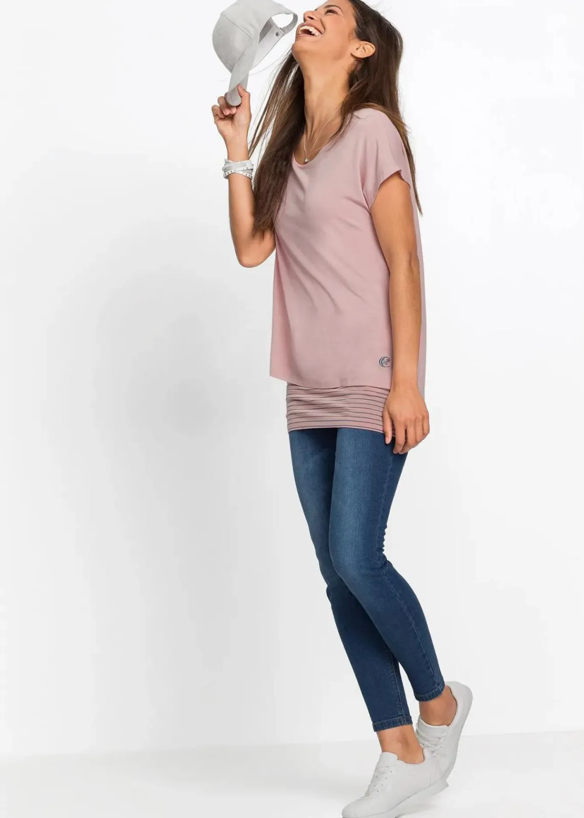 bonprix Shirts & Tops|Nachhaltigere Materialien^2-in-1-Shirt altrosa/rauchgrau geringelt