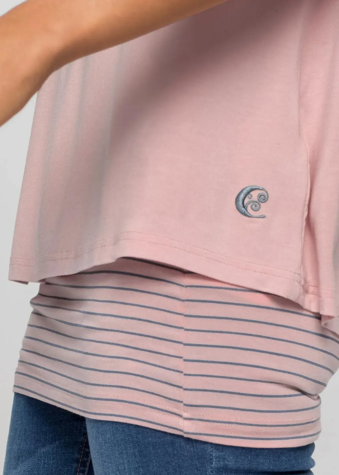 bonprix Shirts & Tops|Nachhaltigere Materialien^2-in-1-Shirt altrosa/rauchgrau geringelt