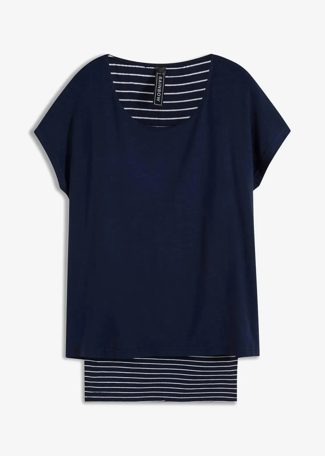 bonprix Nachhaltigere Materialien|Shirts & Tops^2-in-1-Shirt dunkelblau/weiß geringelt
