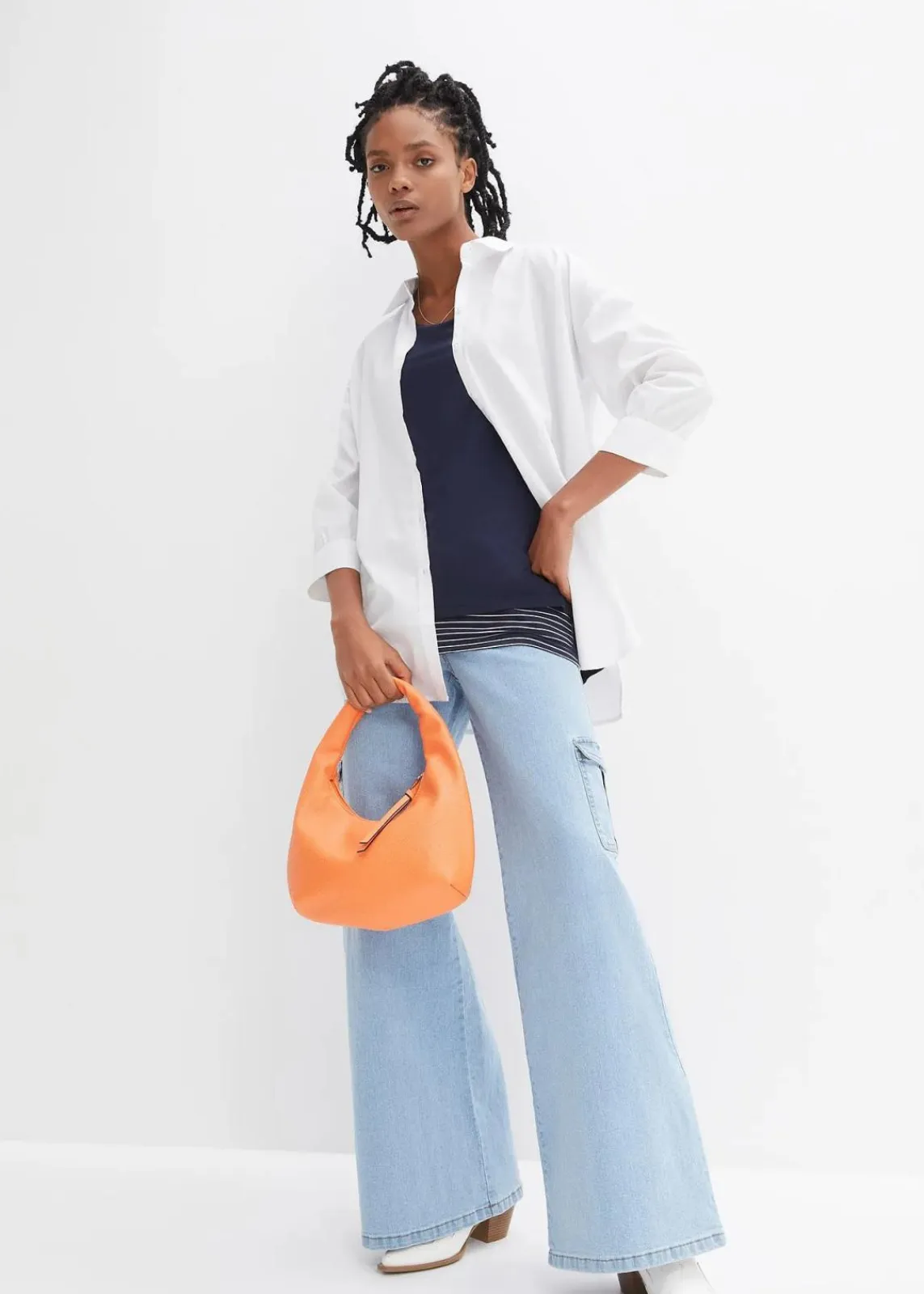 bonprix Nachhaltigere Materialien|Shirts & Tops^2-in-1-Shirt dunkelblau/weiß geringelt