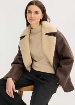 bonprix Bekleidung·Hosen|Jacken & Mäntel^Jacke aus Lammfellimitat braun
