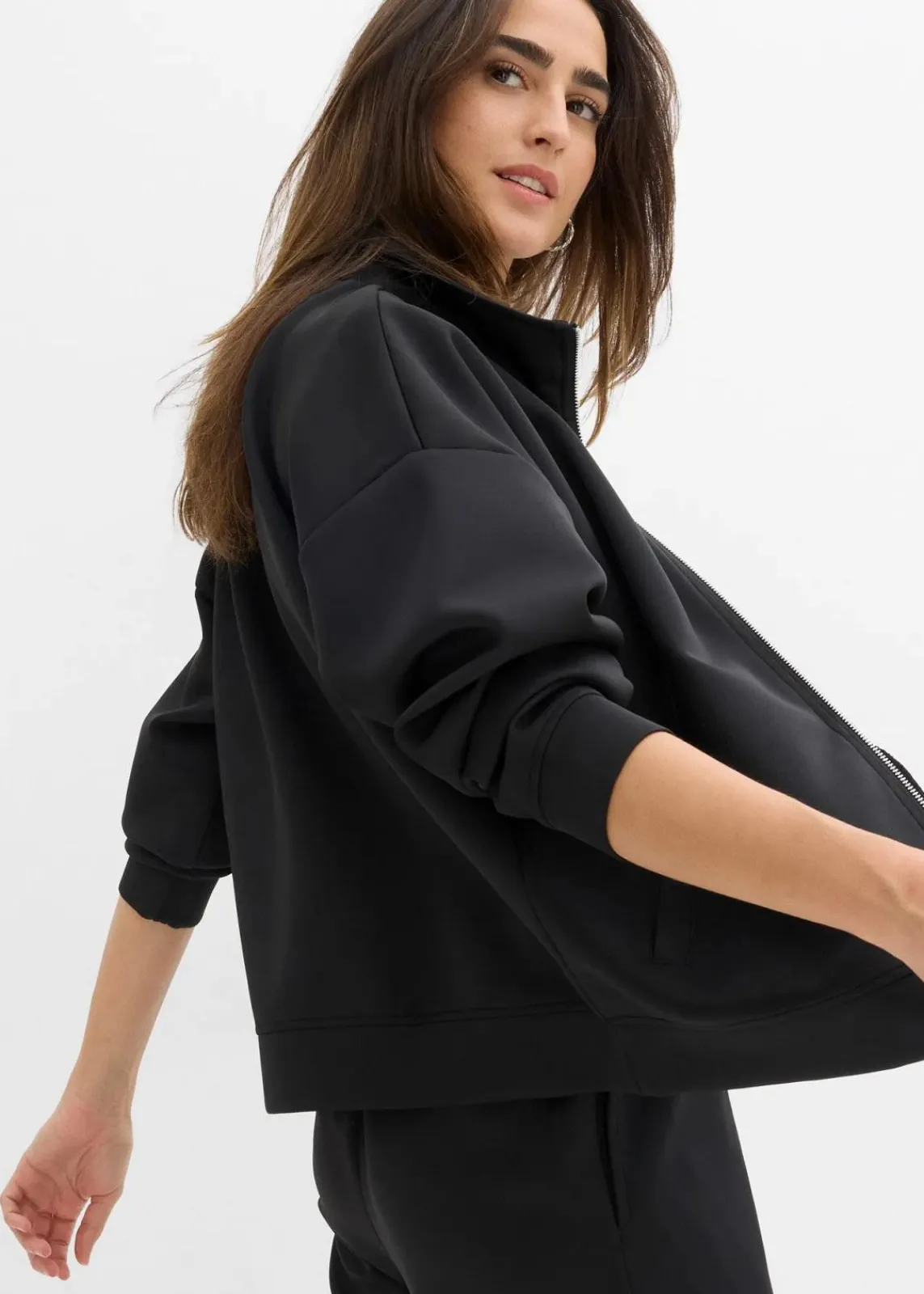 bonprix Shirts & Tops|Basics^Jacke in Scuba Qualität mit Reißverschluss schwarz