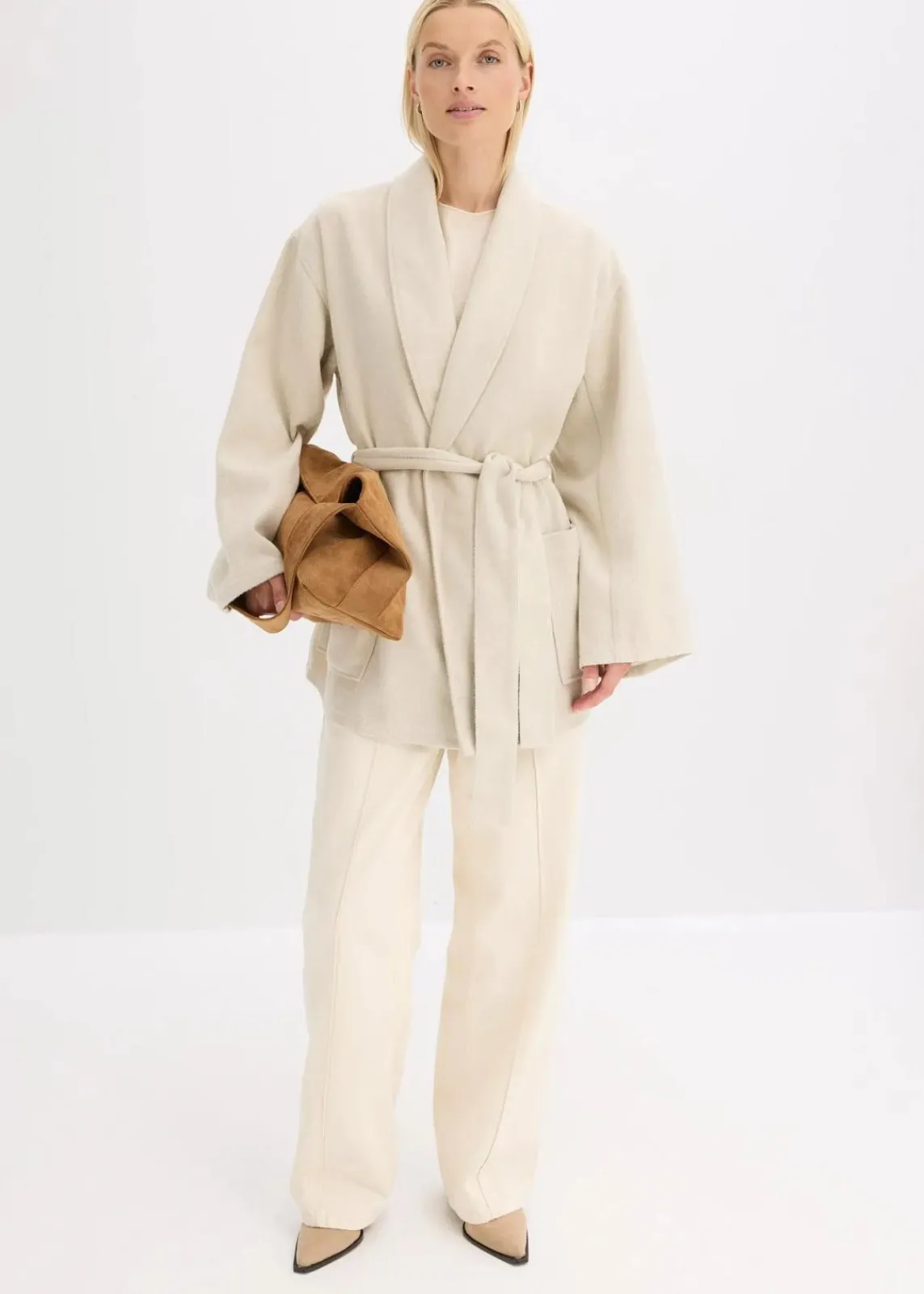bonprix Jacken & Mäntel|Bekleidung·Hosen^Jacke in Wolloptik kieselbeige