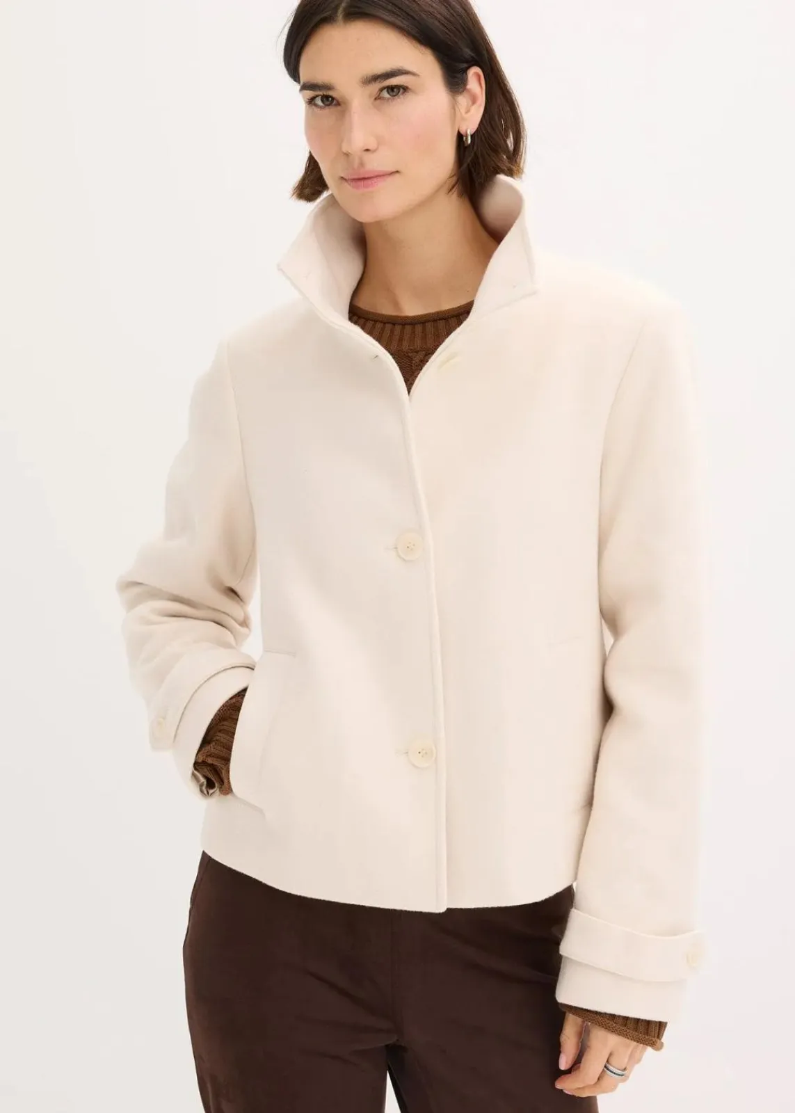bonprix Bekleidung·Hosen|Jacken & Mäntel^Jacke in Wolloptik kieselbeige