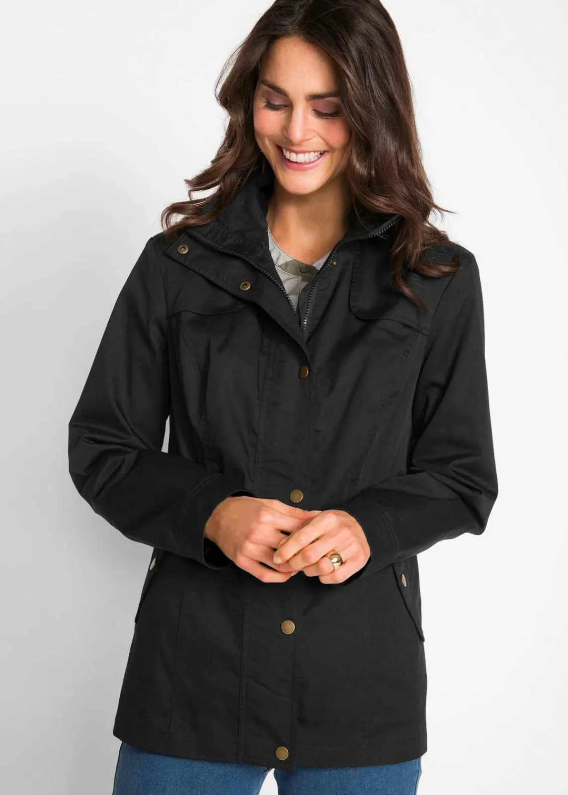bonprix Jacken & Mäntel|Bekleidung·Hosen^Jacke mit Stehkragen schwarz