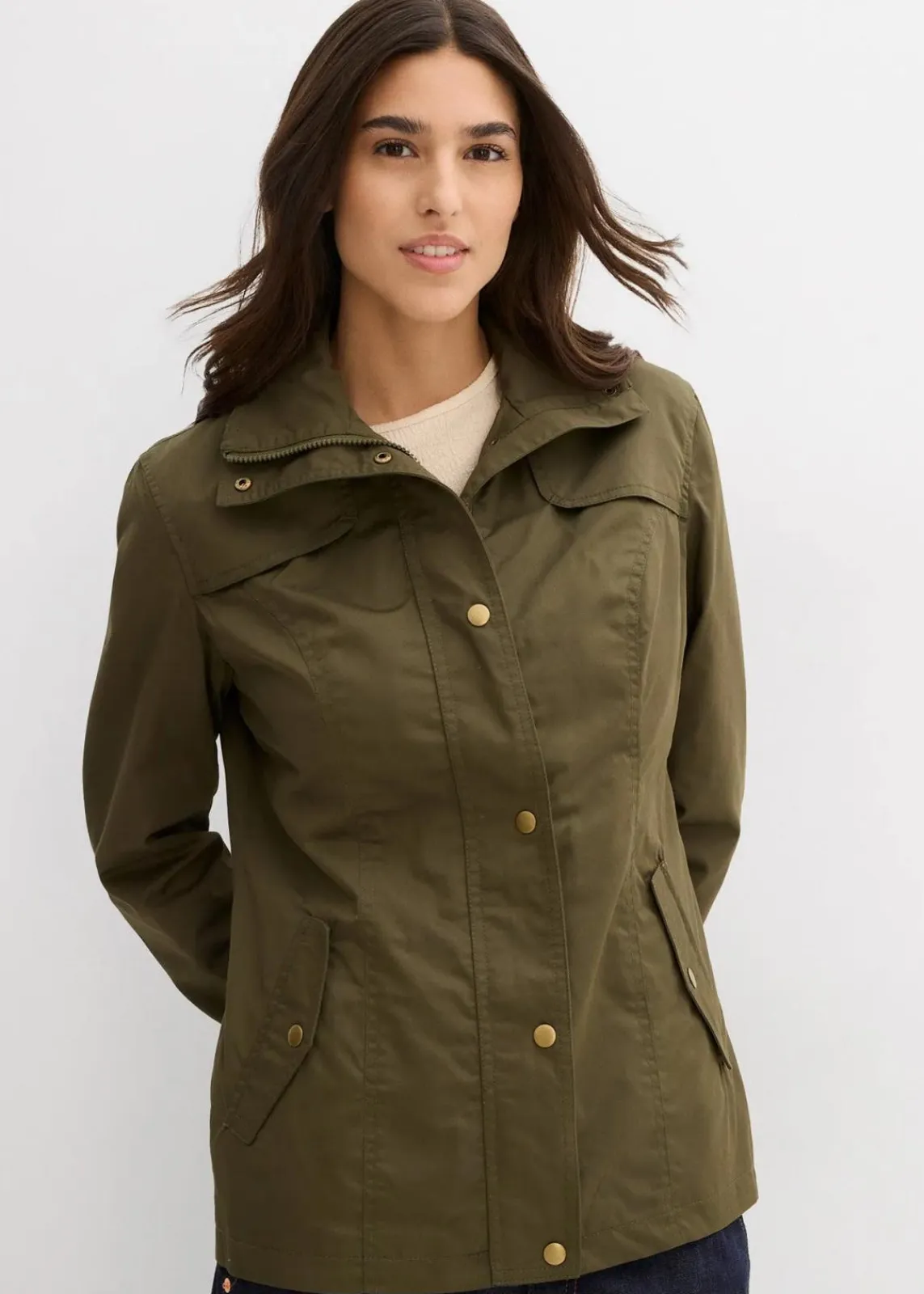 bonprix Bekleidung·Hosen|Jacken & Mäntel^Jacke mit Stehkragen dunkeloliv