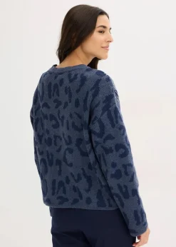 bonprix Bekleidung·Umstandsmode|Strickmode^Jacquard Oversize Pullover mit Pailletten indigo/dunkelblau leo