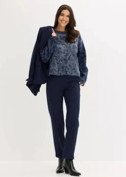 bonprix Bekleidung·Umstandsmode|Strickmode^Jacquard Oversize Pullover mit Pailletten indigo/dunkelblau leo