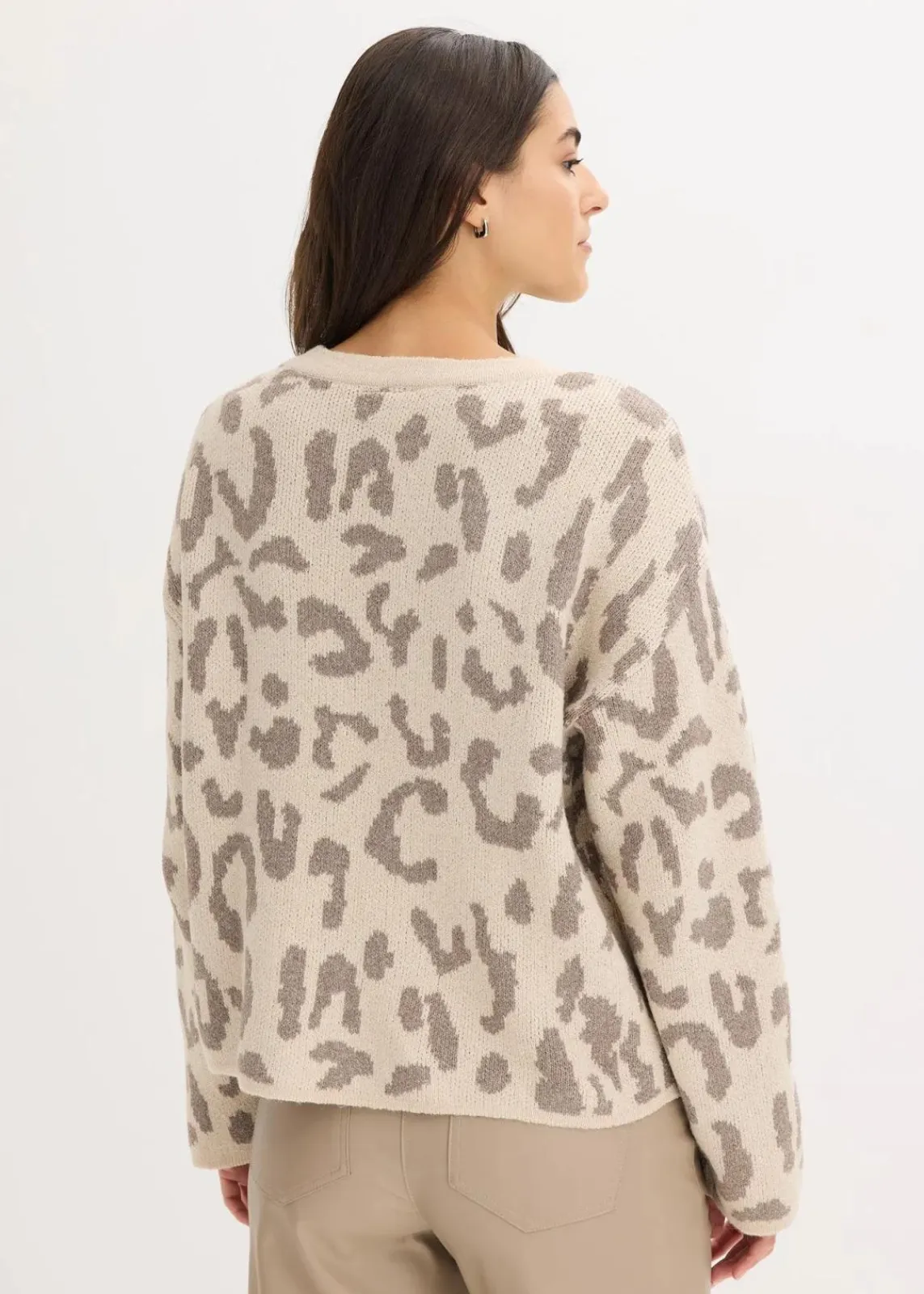 bonprix Bekleidung·Umstandsmode|Strickmode^Jacquard Oversize Pullover mit Pailletten sandbeige/taupe leo