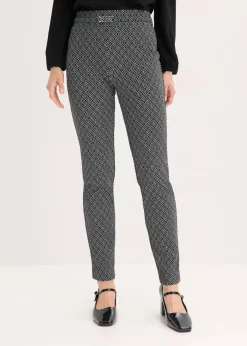 bonprix Bekleidung·Kleider|Hosen^Jacquard Schlupfhose mit Schließendetail schwarz/wollweiß graphisch