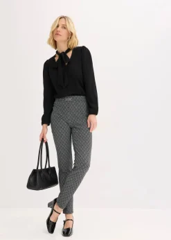 bonprix Bekleidung·Kleider|Hosen^Jacquard Schlupfhose mit Schließendetail schwarz/wollweiß graphisch