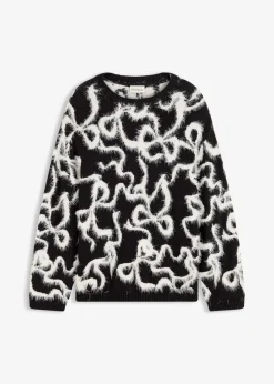 bonprix Bekleidung·Umstandsmode|Bekleidung·Jeans^Jacquard-Pullover aus softem Viskose-Mix schwarz/wollweiß schleifen