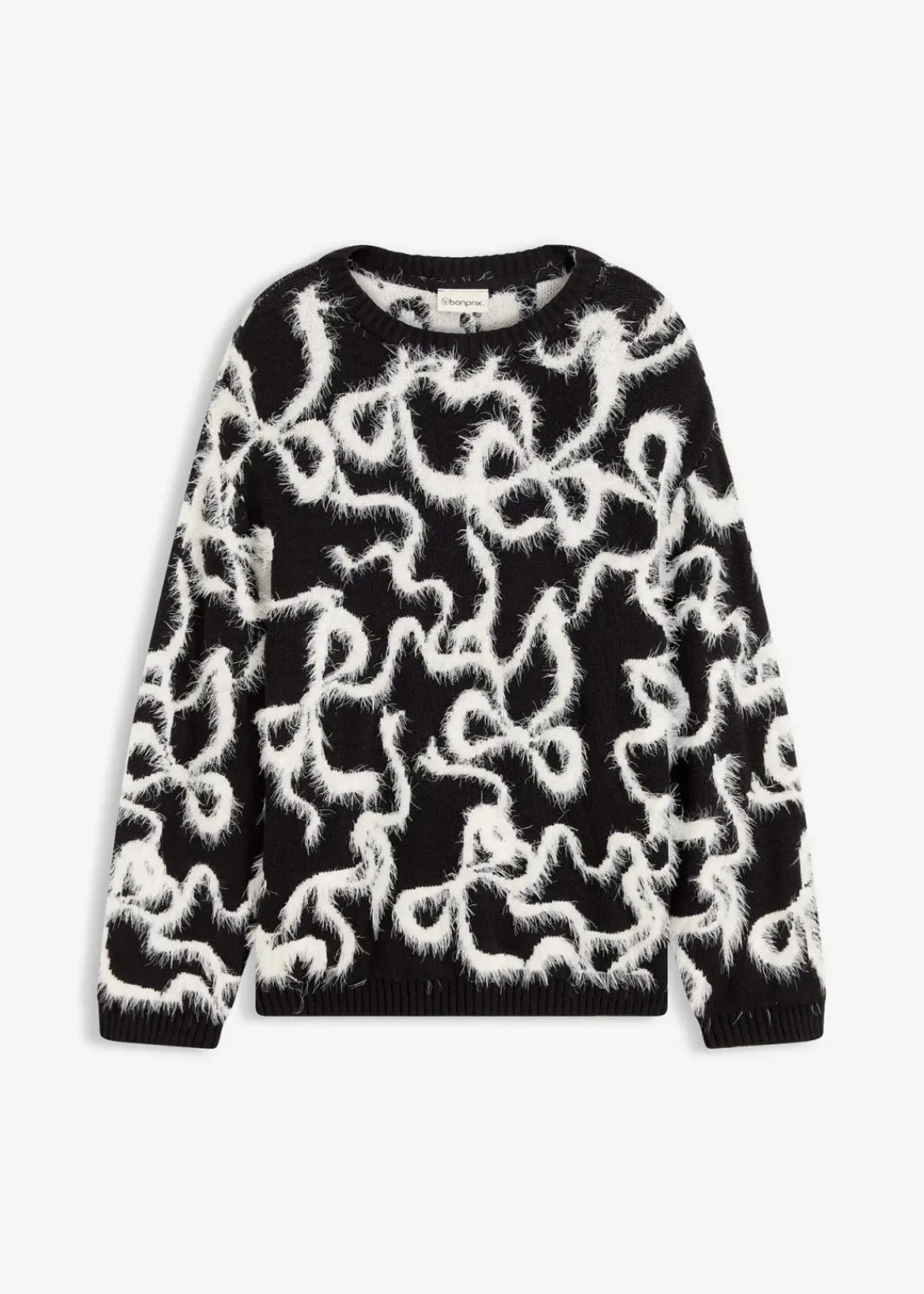 bonprix Bekleidung·Umstandsmode|Bekleidung·Jeans^Jacquard-Pullover aus softem Viskose-Mix schwarz/wollweiß schleifen