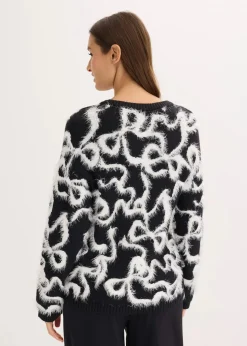 bonprix Bekleidung·Umstandsmode|Bekleidung·Jeans^Jacquard-Pullover aus softem Viskose-Mix schwarz/wollweiß schleifen