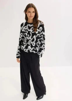 bonprix Bekleidung·Umstandsmode|Bekleidung·Jeans^Jacquard-Pullover aus softem Viskose-Mix schwarz/wollweiß schleifen