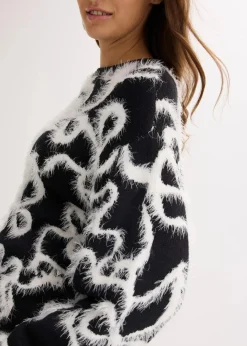 bonprix Bekleidung·Umstandsmode|Bekleidung·Jeans^Jacquard-Pullover aus softem Viskose-Mix schwarz/wollweiß schleifen