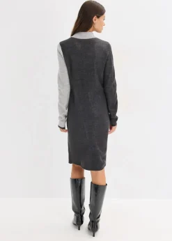 bonprix Bekleidung·Umstandsmode|Bekleidung·Pullover & Strickjacken^Jacquard-Strickkleid mit modernen Streifen anthrazit meliert/hellgrau meliert/wollweiß