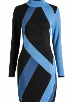 bonprix Strickmode|Bekleidung·Pullover & Strickjacken^Jacquard-Strickkleid mit modernen Streifen hellblau/dunkelblau graphisch