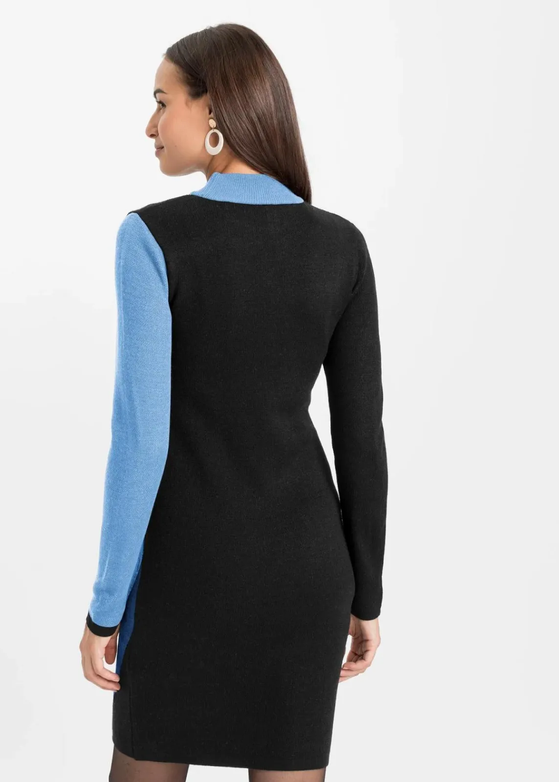 bonprix Strickmode|Bekleidung·Pullover & Strickjacken^Jacquard-Strickkleid mit modernen Streifen hellblau/dunkelblau graphisch