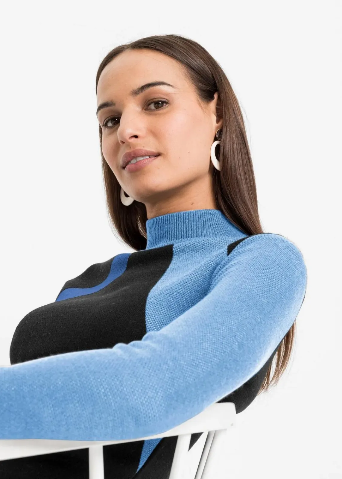 bonprix Strickmode|Bekleidung·Pullover & Strickjacken^Jacquard-Strickkleid mit modernen Streifen hellblau/dunkelblau graphisch