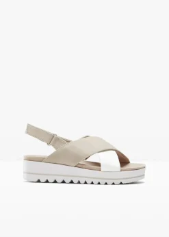 Jana High Heels|Komfortschuhe^Komfort-Plateau-Sandalen in bequemer Weite taupe/weiß