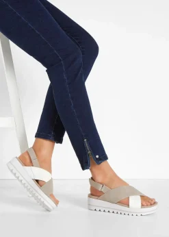 Jana High Heels|Komfortschuhe^Komfort-Plateau-Sandalen in bequemer Weite taupe/weiß