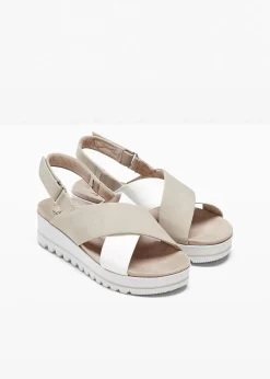 Jana High Heels|Komfortschuhe^Komfort-Plateau-Sandalen in bequemer Weite taupe/weiß