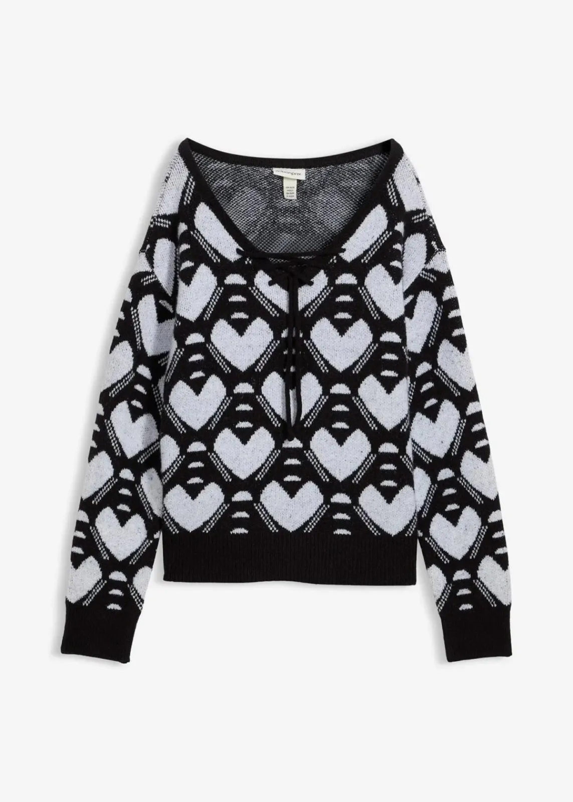 bonprix Bekleidung·Umstandsmode|Strickmode^Jaquard Feinstrickpullover schwarz/weiß herzen