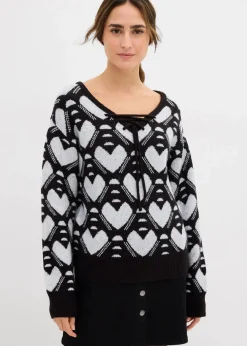 bonprix Bekleidung·Umstandsmode|Strickmode^Jaquard Feinstrickpullover schwarz/weiß herzen