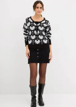 bonprix Bekleidung·Umstandsmode|Strickmode^Jaquard Feinstrickpullover schwarz/weiß herzen