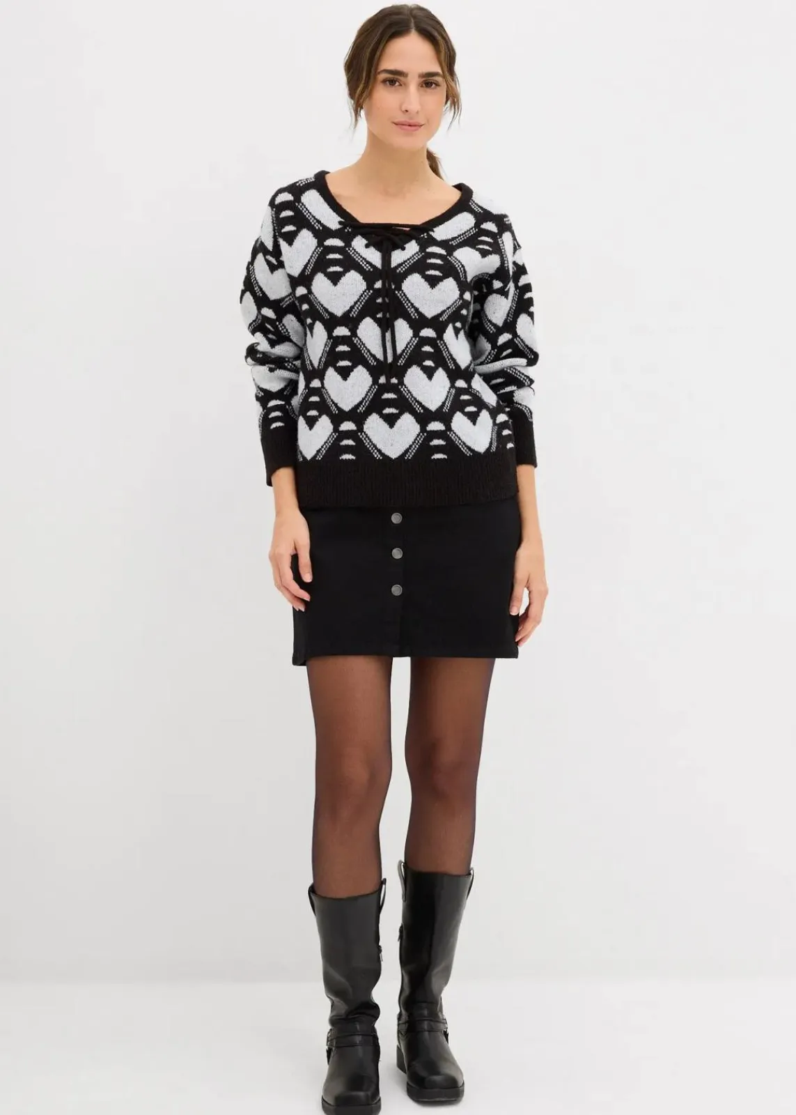 bonprix Bekleidung·Umstandsmode|Strickmode^Jaquard Feinstrickpullover schwarz/weiß herzen