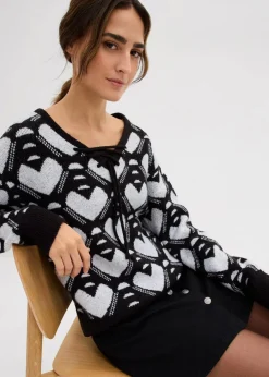 bonprix Bekleidung·Umstandsmode|Strickmode^Jaquard Feinstrickpullover schwarz/weiß herzen