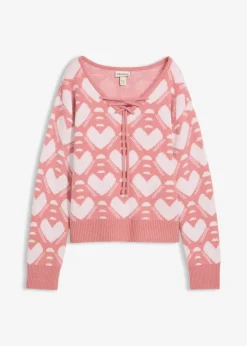 bonprix Bekleidung·Umstandsmode|Strickmode^Jaquard Feinstrickpullover rosa/weiß herzen
