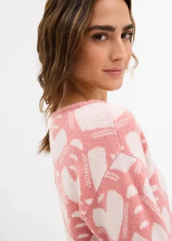 bonprix Bekleidung·Umstandsmode|Strickmode^Jaquard Feinstrickpullover rosa/weiß herzen