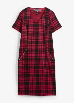 bonprix Kleider|Bekleidung·Pullover & Strickjacken^Jaquardkleid mit dekorativen Nieten granatrot/schwarz kariert