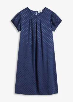 bonprix Bekleidung·Pullover & Strickjacken|Kleider^Jaquard-Kleid mit eingelegten falten dunkelblau gepunktet