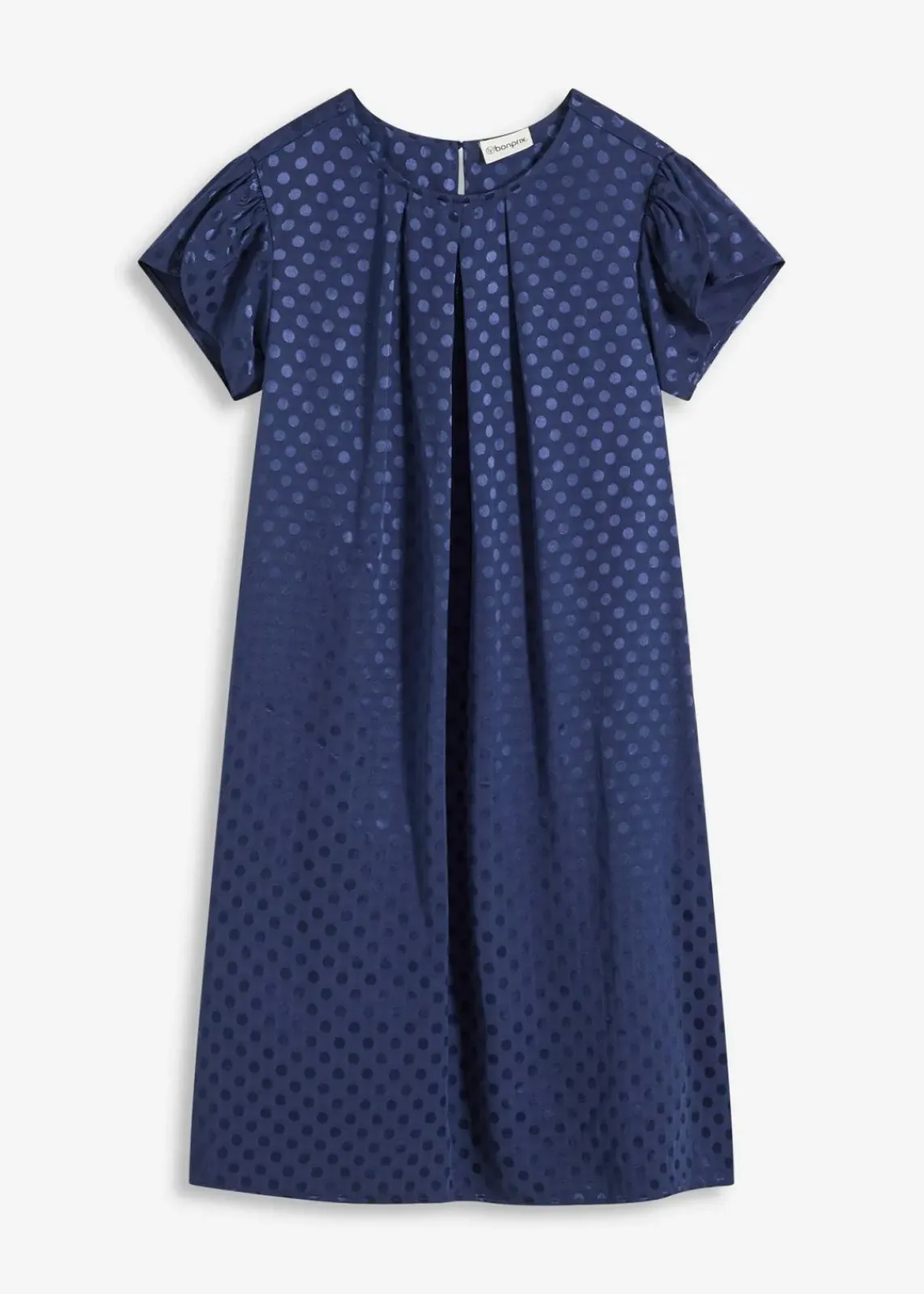 bonprix Bekleidung·Pullover & Strickjacken|Kleider^Jaquard-Kleid mit eingelegten falten dunkelblau gepunktet