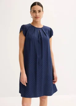 bonprix Bekleidung·Pullover & Strickjacken|Kleider^Jaquard-Kleid mit eingelegten falten dunkelblau gepunktet